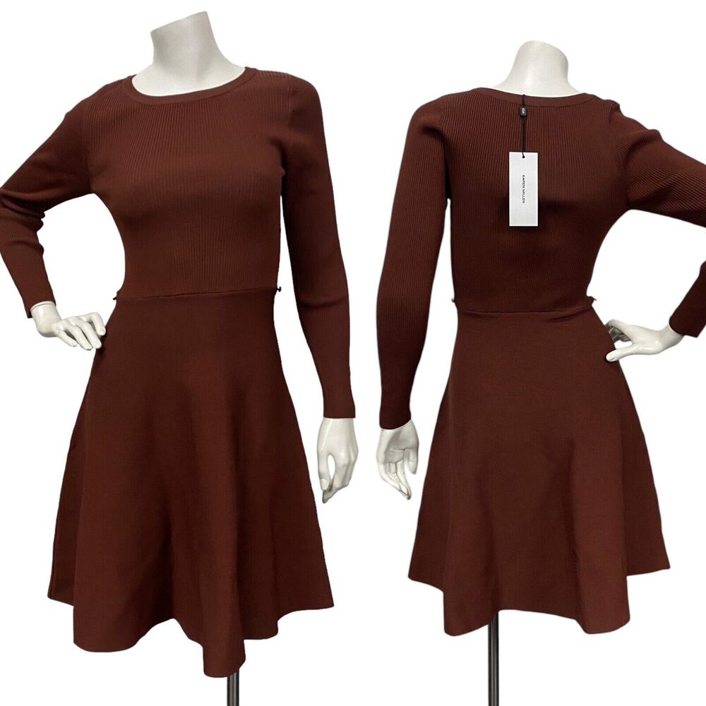 Karen Millen long sleeve fit flare dress in burgundy - size S